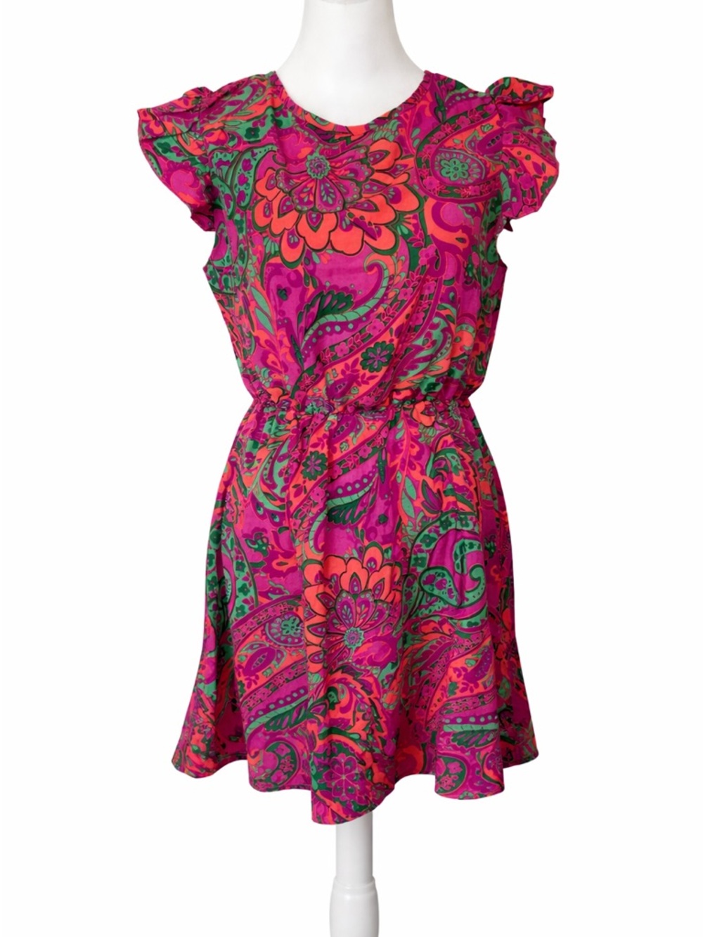 Shein Vibrant Pink Paisley Floral Fit & Flare Dress